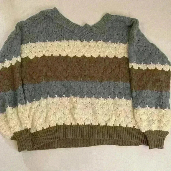 Listicle Cable Knit Striped Grandpa Drop Shoulder Pullover Sweater size small - Picture 2 of 7